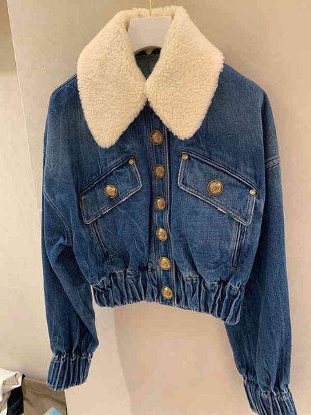 

women's two piece pants ins niche autumn and winter lambs wool lapel long sleeve jacket waist closed single breasted denim fashion, White