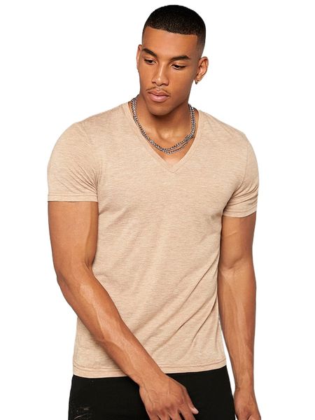 

men solid v neck short sleeve tee h9u7#, White;black
