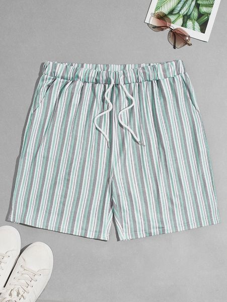 

men block striped drawstring waist pajama shorts h9iv#, Black;brown
