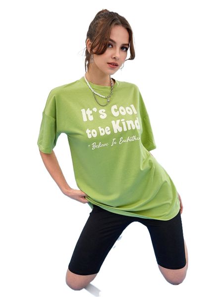 

slogan graphic drop shoulder tee u897#, White