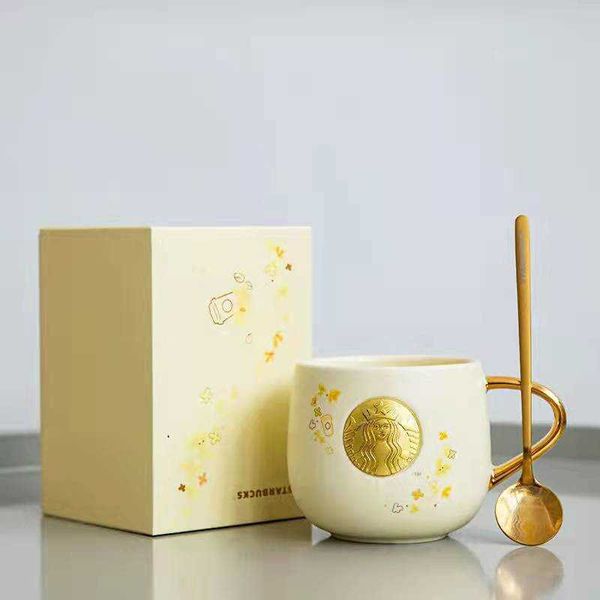 

starbucks mark cup mid autumn osmanthus golden copper seal with cover handle deskceramic water coffee