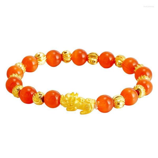 Fili di perline 8MM Perle di opale 24K Colore oro Pixiu Brave Troops Braccialetti Bracciali per uomo Donna Rotondo gioielli braccialetto di pietra Trum22