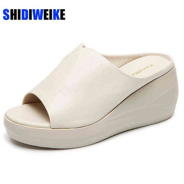 

summer women sandals pu leather peep toe platform wedges shoes for woman slippers solid color fashion lady slides footwear mujer 220520, Black