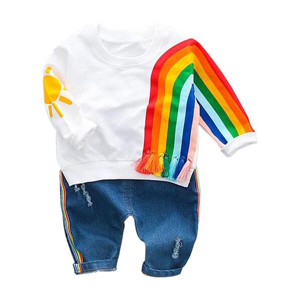 

clothing sets boys and girls set rainbow pattern baby suit korean children's cotton 2022 spring autumn, White