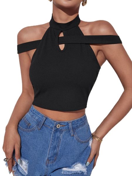 

cutout backless rib knit crop 344d#, White