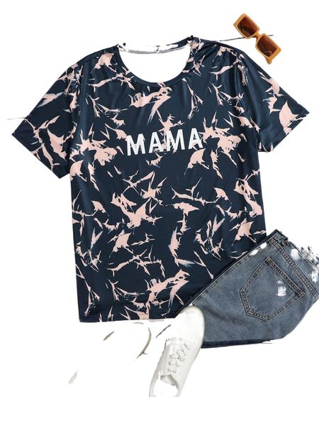 

plus 1pc letter graphic tie dye tee w7sf#, Black