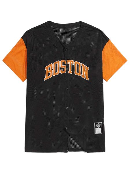 

men letter graphic contrast sleeve patched detail shirt p8ys#, White;black