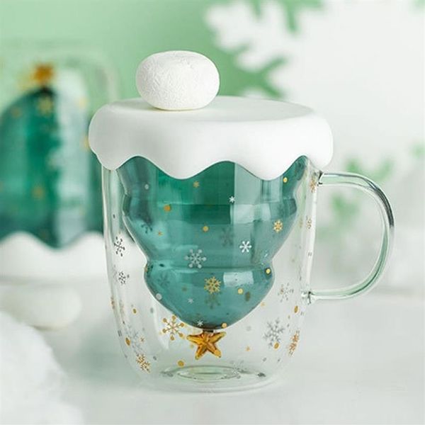 

creative christmas tree star cup 180ml 3d transparent double anti-scalding 2340