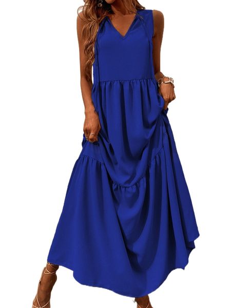 

tie front ruffle hem maxi dress l4x8#, Black;gray