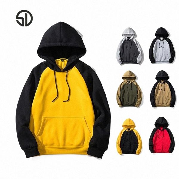 

europe size thick hoodies men solid color plus velvet fashion patchwork sweatshirts men hip hop high streetwear fleece hoody 941j#, Black