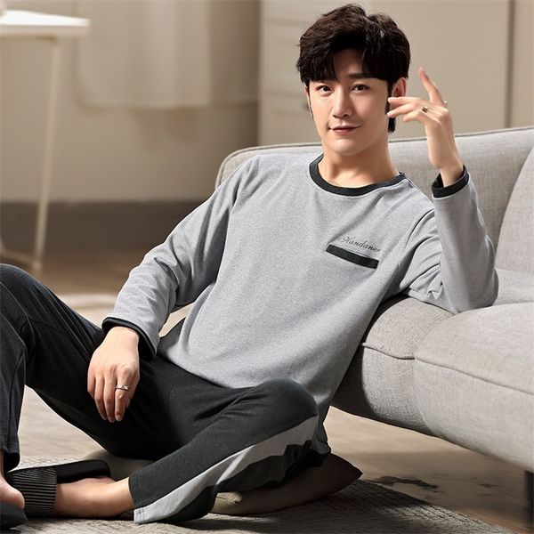 

full cotton pijama for men 2 pieces set lounge sleepwear pyjamas autumn bedgown home clothes man pure cotton pajamas set l lj201112, Black;brown