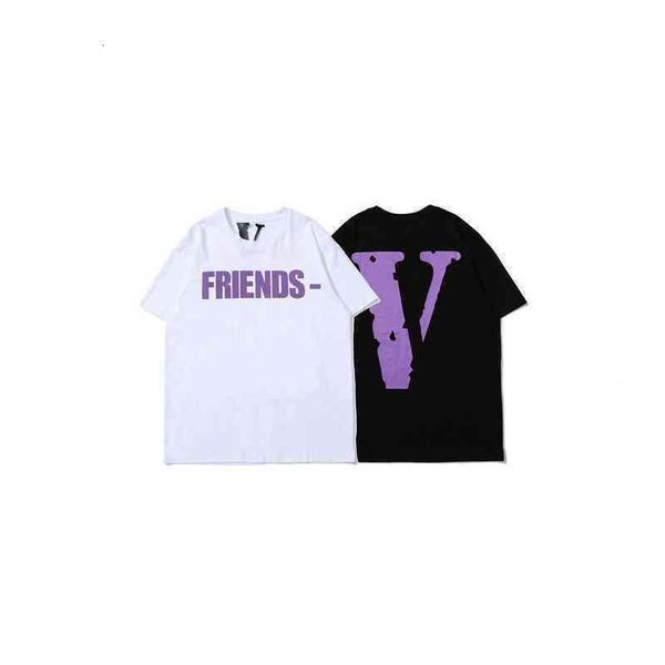

vlones fujiwara co branded short sleeve t-shirt purple big v print friends high street hip hop men's and women's trendy half16t5, White;black