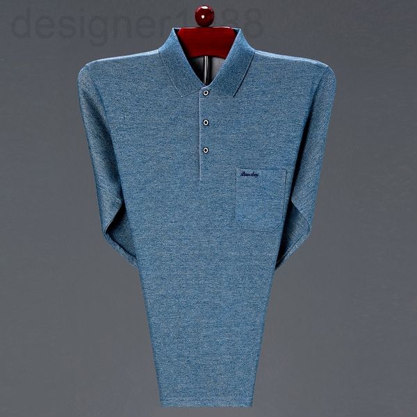 

men's t-shirts designer dad's spring middle-aged business casual men's lapel long sleeve t-shirt solid color real pocket knit, White;black