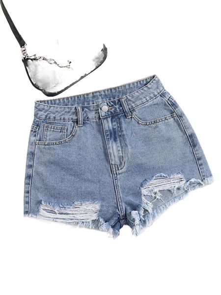 

star beaded ripped raw hem denim shorts c7rk#, White;black