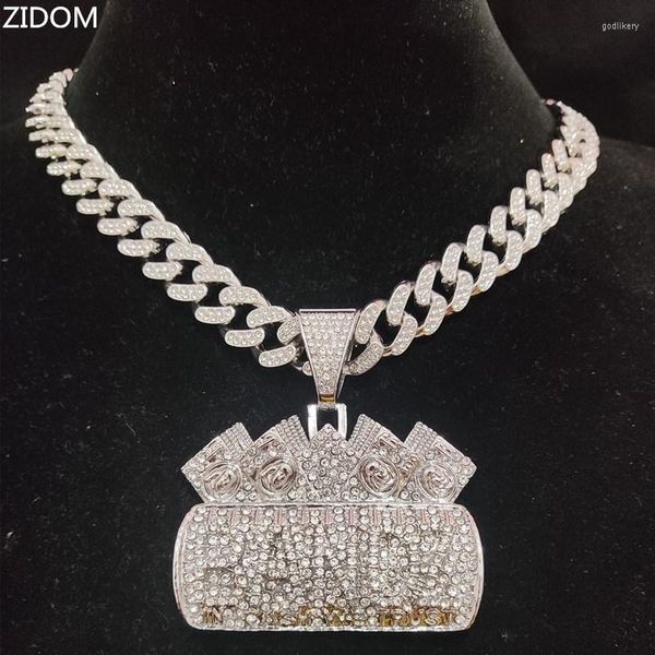 Colares pendentes homens mulheres hip hop picou o colar de bolsa de dinheiro com 13 mm de charme de hiphop de 13 mm Cristal Chain de jóias Godl