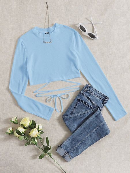 

solid crisscross knotted crop tee j3w7#, White