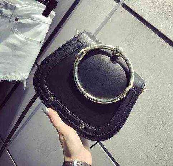 

7a+evening bags genuine leather handbag bag metal ring saddle luxury designers nile handle bracelet handbags female shoulder messenger