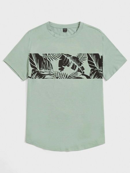 

men tropical print tee 00cl#, White;black