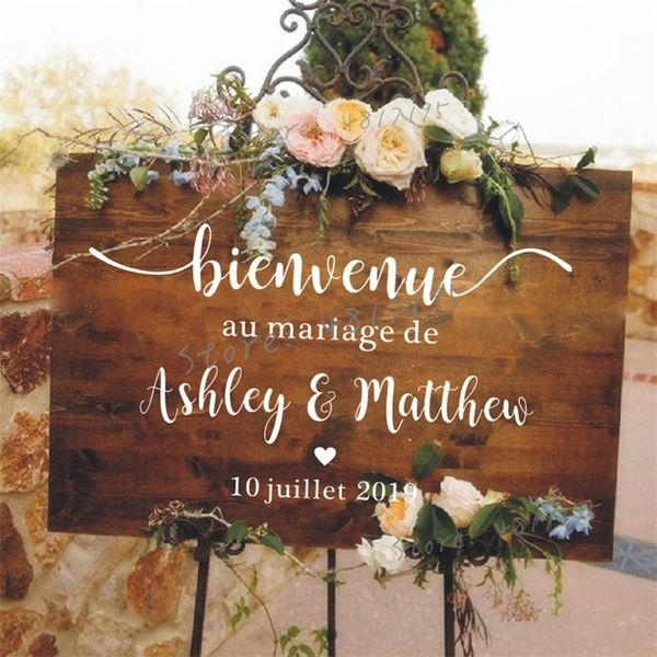 Nomes de decalque de decalque de vinil de vinil estilo de estilo francês Nomes de parede de boas -vindas Murais Romantic Mariage Az843 220727