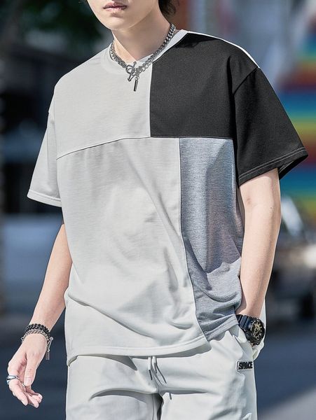 

men colorblock drop shoulder tee h8je#, White;black