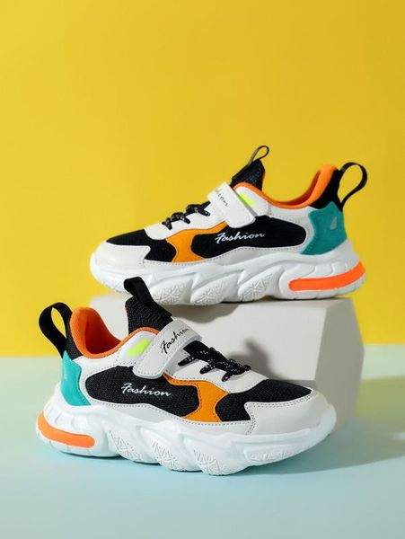 

boys colorblock letter detail running shoes she01, Black