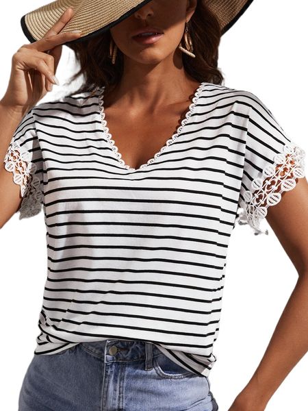 

striped contrast guipure lace o4ej#, White