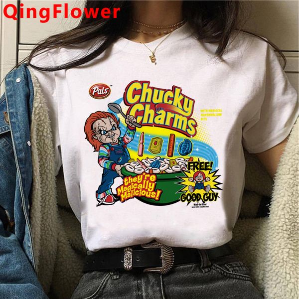 

chucky harajuku funny cartoon horror t shirt women harajuku ullzang graphic t-shirt vintage anime tshirt fashion tees female, White