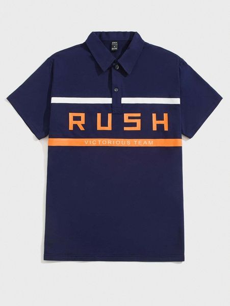 

men slogan graphic polo shirt e855#, White;black