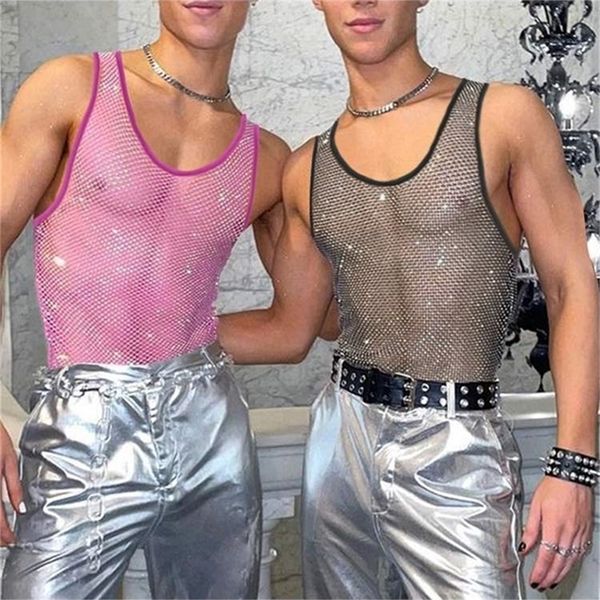 

incerun men tank mesh patchwork oneck sleeveless transparent vests streetwear fitness fashion party 5xl d220615, White;black