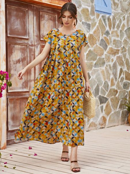 

allover print plicated batwing sleeve dress g5hq#, Black;gray