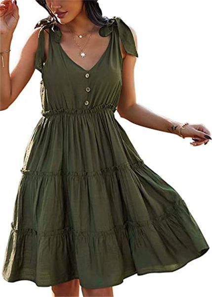 

& tees women's summer mini dress v-neck casual loose flowing flowing, White