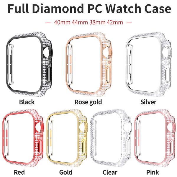 

full diamond bumper case luxury bling crystal pc protective cover for apple watch iwatch series 6 5 4 3 2 1 44mm 40mm 42mm 38mm