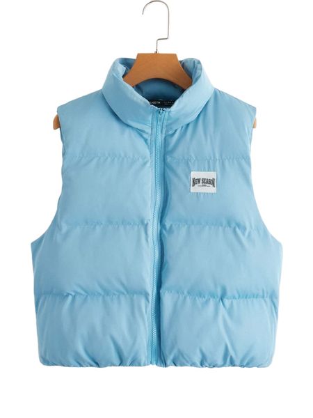 

patch detail puffer vest coat q2jf#, Black