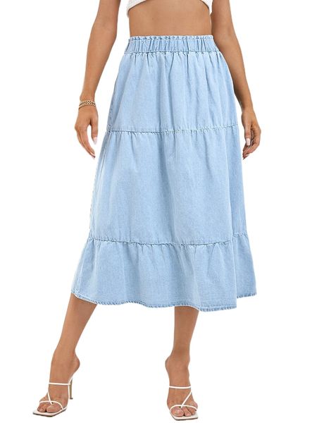 

ruffle hem denim skirt z6p4#, Black