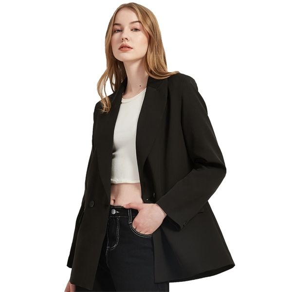 

autumn and spring women's blazer jacket casual solid color double-breasted pocket decorative coat 220817, Black;brown