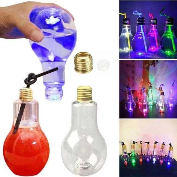 Lampadina creativa bottiglia per bevande in plastica confezione da asporto usa e getta luci a LED bottiglia di succo di frutta per tè al latte LK173