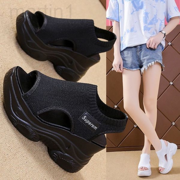 

sandals designer heightening sandals women's 2022 summer new korean muffin bottom flying woven fish mouth thick sports style leisure sa, Black