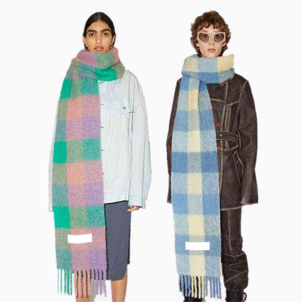 

europe autumn and winter multi color thickened plaid womens scarf ac with extended shawl couple warm a1, Blue;gray