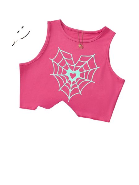 

spider web & heart print tank p4ri#, White