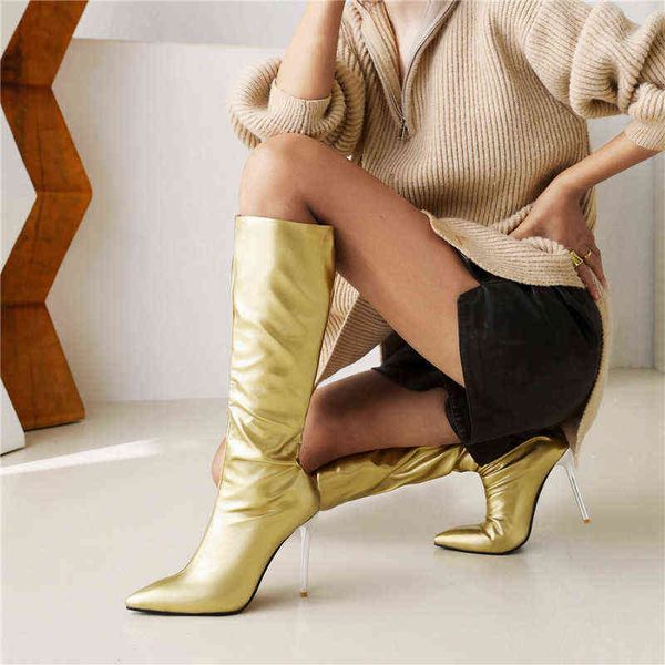 

boots gold patent leather women brand new pointed toe super high heels autumn and winter warm 220709, Black