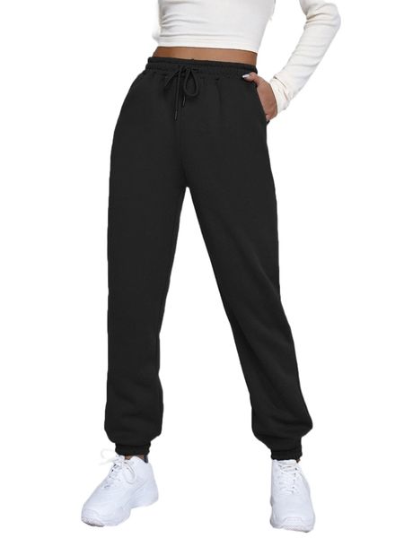 

drawstring waist slant pockets sweatpants g9zc#, Black;white