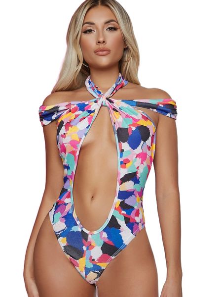 

x ji yeon lee multicolored cutout self-tie halter bodysuit m6xh#, White