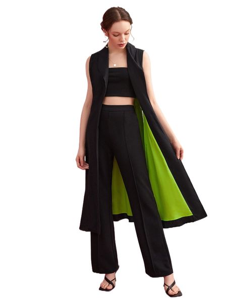 

x arth shawl collar open front sleeveless coat c13u#, Black