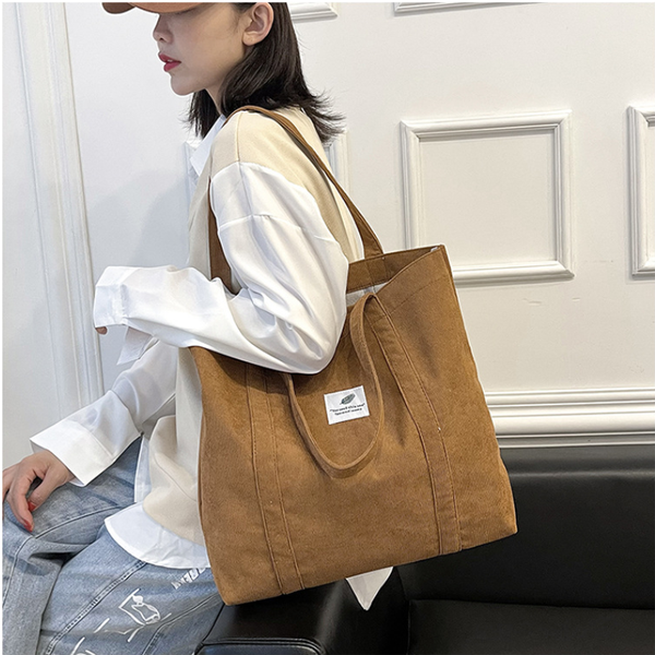 

new corduroy handbags retro trendy canvas shoulder bags for women 2022 luxury designer large capacity solid color shopping bag