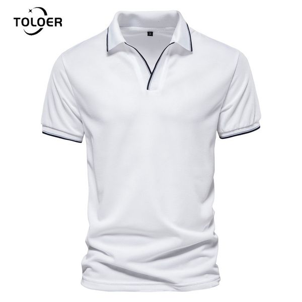 

spring summer mens solid color v neck polo shirt men casual t shirt breathable overalls short sleeve us size 220714, White;black