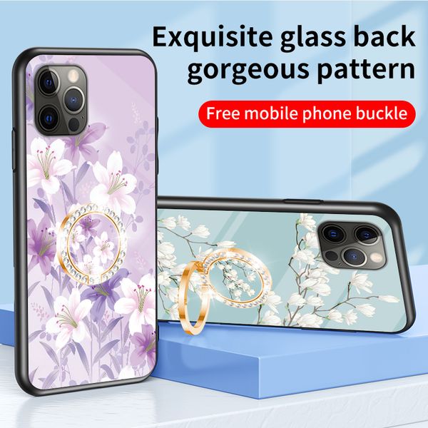 Anti-Scratch Slim Flower Tempered Glass Cases für iPhone 14 Pro Max 15 13 12 11 XR XS X 8 Plus 7 Floral Hard Back Phone Cover