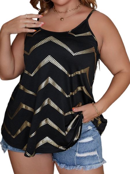 

plus chevron print cami b9hb#, Black