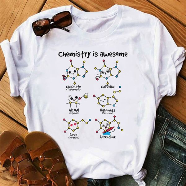Tshirt Women Kawaii Chemistry Is Awesome Impresso Funny Graphic Tees Women Women Harajuku Verão Branco Camista feminina Tops 220527