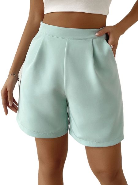 

high waist fold pleated shorts 47mt#, White;black