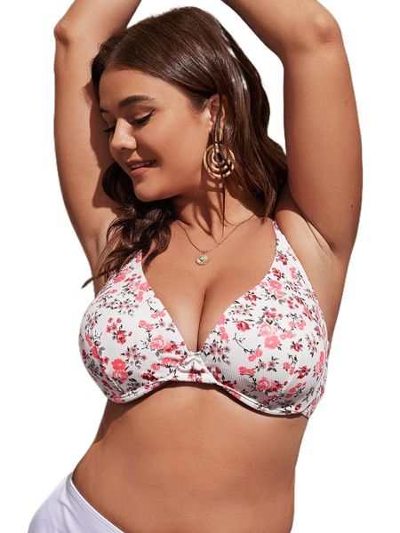 

plus floral print underwire bikini u4ge#, Black